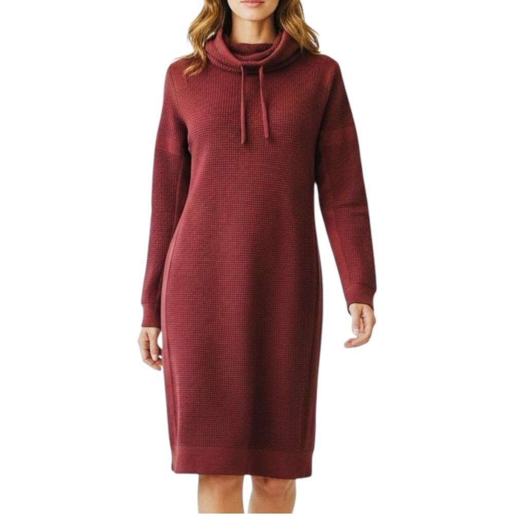 Prana Masina 100% Organic Cotton Waffle Knit Funnel Neck Sweater Dress Red Small